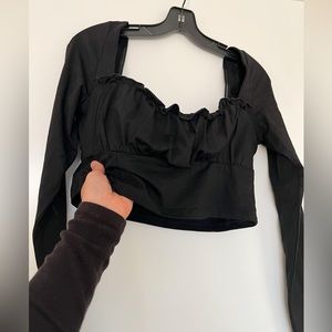 UNWORN. Princess Polly long sleeve black crop top bustier ruched mini Large 12